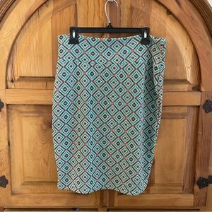 LuLaRoe - Cassie Pencil Skirt - Teal and Red Geometric Pattern - Size XL